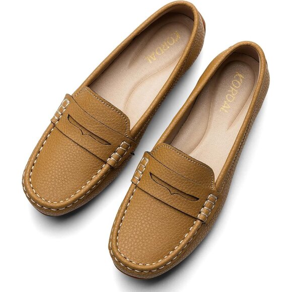 Kordal Women's Brown Leather Comfortable & Lightweight Penny Loafers Flats - Picture 9 of 9